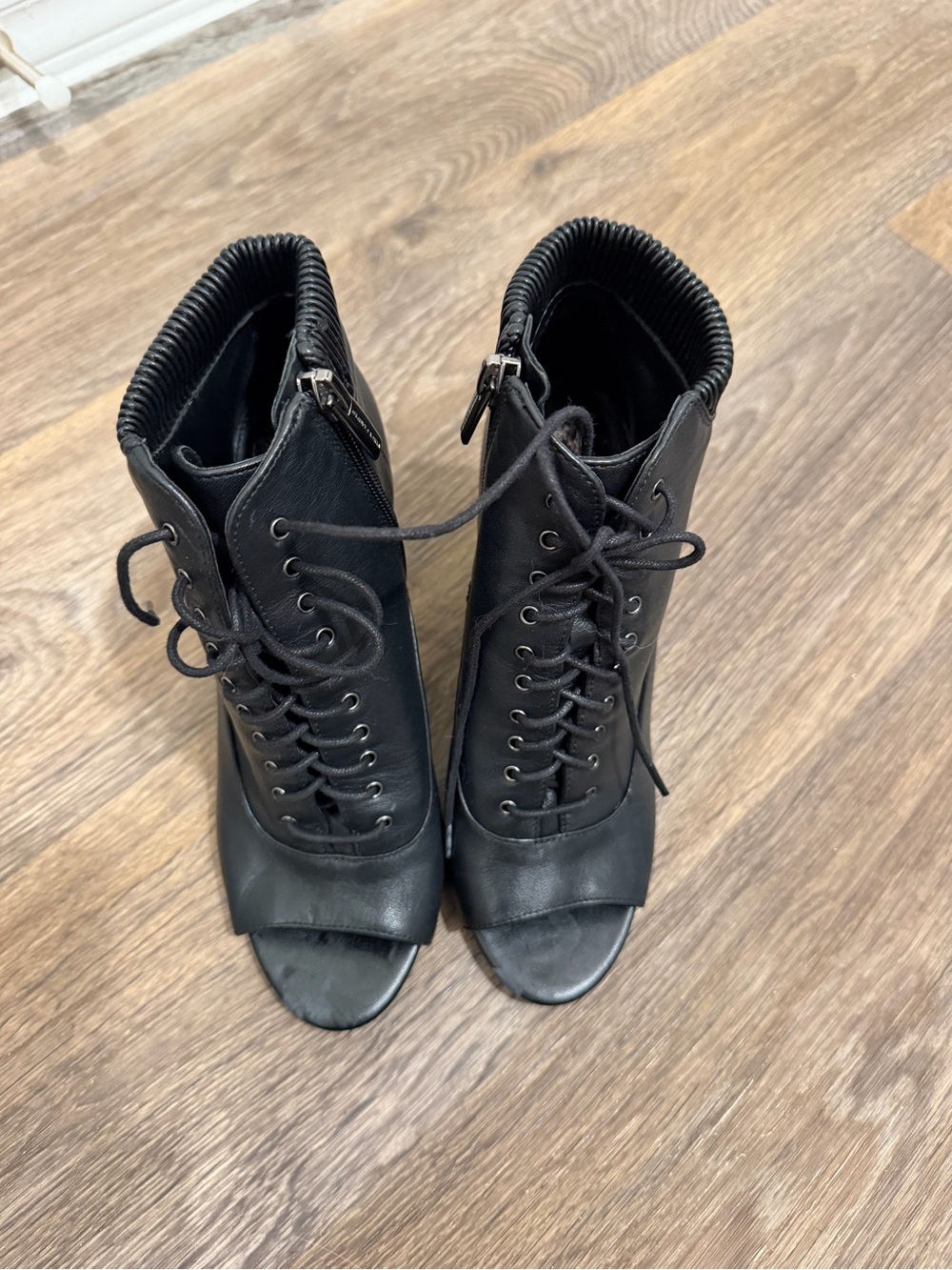 Vince Camuto Black Lace-Up Peep-Toe Ankle Heels